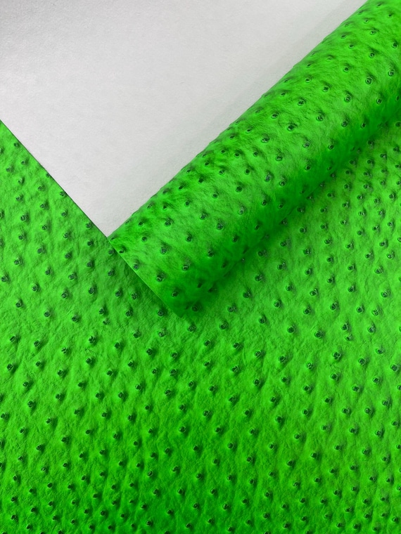 Neon Green Classic Ostrich Upholstery Vinyl Fabric / Faux Leather Accessories Crafting Apparel Upholstery Vinyl Fabric 54" Wide.