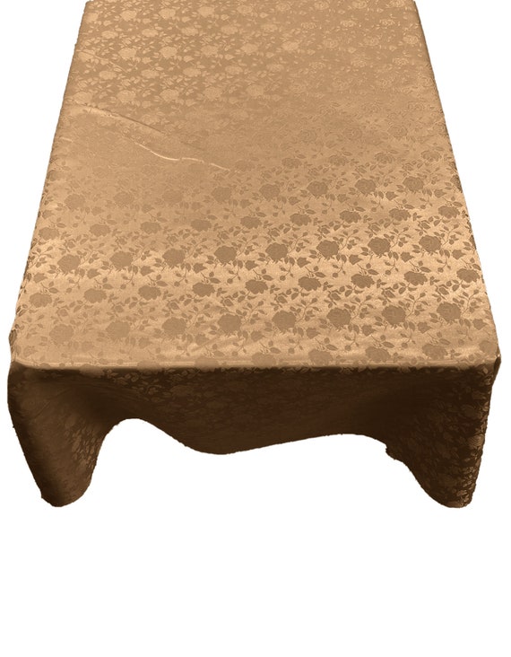 Khaki Roses Jacquard Satin Rectangular Tablecloth Seamless/Party Supply