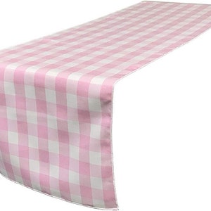 White & Light Pink 12&quot; Wide by The Size of Your Choice, Polyester Poplin Gingham, Checkered, Plaid Table Runner.