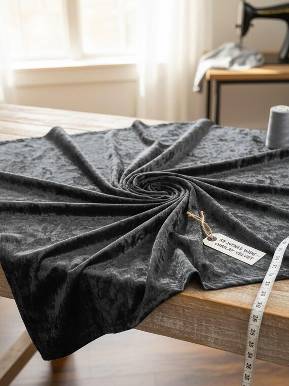 Charcoal Crushed Velvet Fabric, 58 Inches Wide for Costumes and Apparel