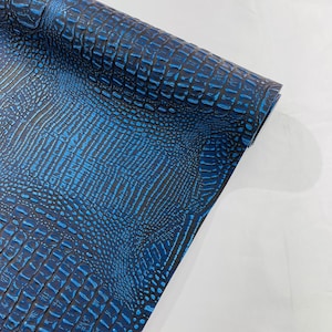Royal Blue Two Tone Metallic Gator Fake Leather Upholstery, 3-D Crocodile Skin Texture Faux Leather PVC Vinyl/54&quot; Wide