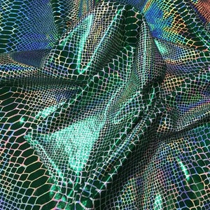 Iridescent dragon scales printed on a nylon 2 way Stretch spandex-leggings -dresses-fashion-decorations-Sold by the yard. Green