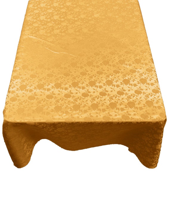 Gold Roses Jacquard Satin Rectangular Tablecloth Seamless/Party Supply