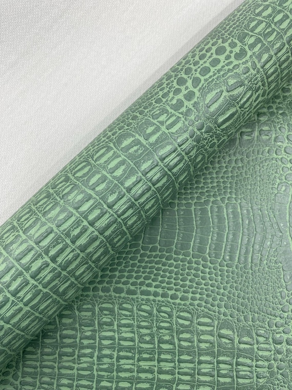 Venom Green Crocodile Marine Vinyl 2 tone Upholstery, Crocodile Skin Texture Faux Leather PVC Vinyl, 54" Wide.
