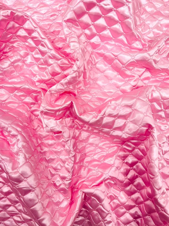 Pink Quilted Satin Fabric | Diamond Pattern, 58" Wide