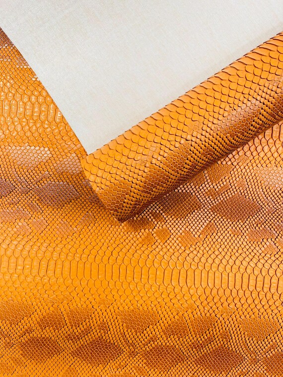 Orange Viper Snake Skin Texture Faux Leather Fabric| 54" Wide| Upholstery| Bags.