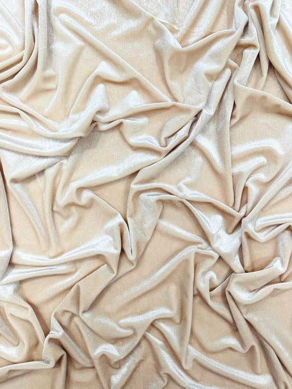 Champagne Glitter Stretch Velvet Fabric | 58" Wide.