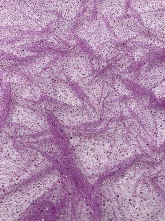 Lilac All Over Luxury Beaded Mesh with Pearls, Sequins for Wedding Dresses, Prom Gowns