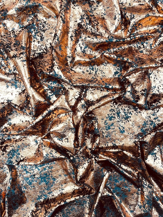 Copper Stretch velvet splatter foil design/4-way stretch fabric- Sold by the yard