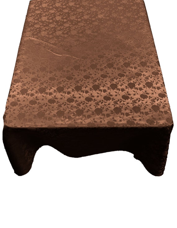 Brown Roses Jacquard Satin Rectangular Tablecloth Seamless/Party Supply