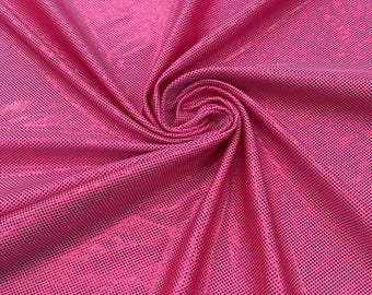 Holograma rosa fucsia efecto cristal roto / 147 cm de ancho / Tricot de nailon y spandex elástico en 4 direcciones. Se vende cortado a medida.