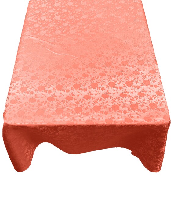 Coral Roses Jacquard Satin Rectangular Tablecloth Seamless/Party Supply