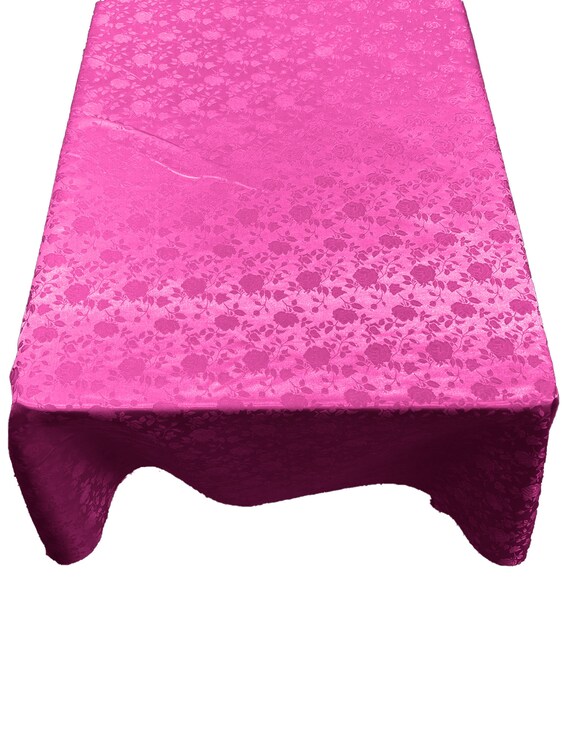 Fuchsia Roses Jacquard Satin Rectangular Tablecloth Seamless/Party Supply