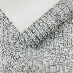 Cement Silver Metallic Gator Vinyl Fabric 54&quot; Wide / Upholstery Crafting Accessories Applications Faux Leather PVC.