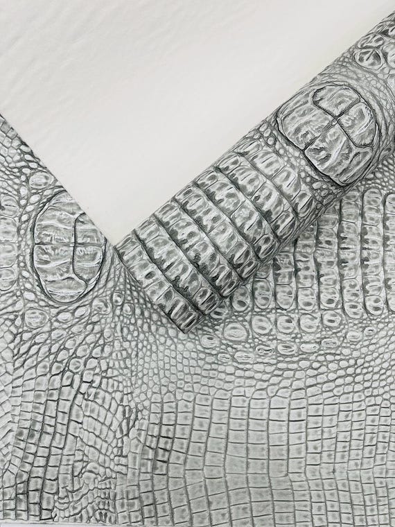 Cement Silver Metallic Gator Vinyl Fabric 54" Wide / Upholstery Crafting Accessories Applications Faux Leather PVC.