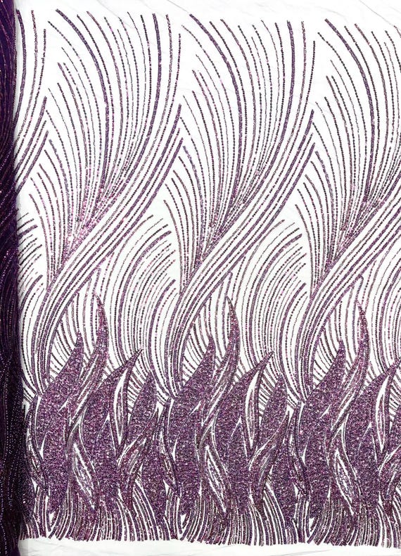 Eggplant Flame Fashion Beaded Lace Fabric| Prom| Wedding| By The Yard.