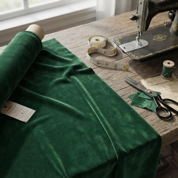 Flag Green Stretch Velvet Fabric, 58" Wide, Apparel Sewing, Sold By The Yard
