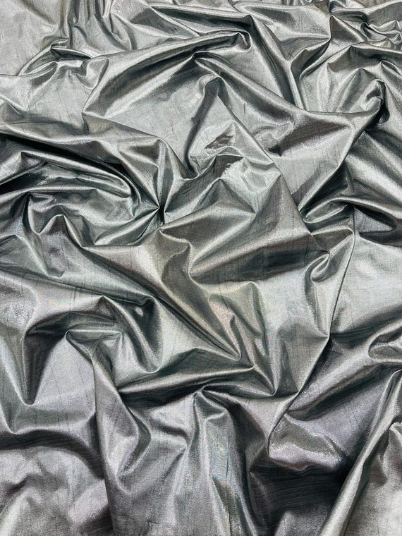 Gray Metallic Polyester Dupioni Faux Silk Fabric | 55" Wide Wedding, Home Décor.