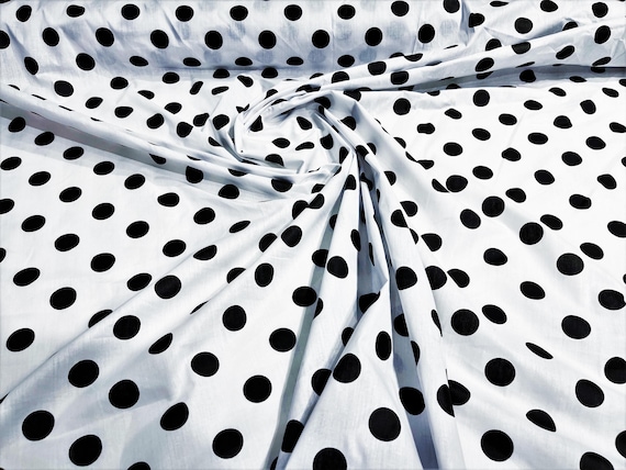 58" Wide Premium 1 inch Polka Dot Poly Cotton Fabric Sold By The Yard. Black Dot On White