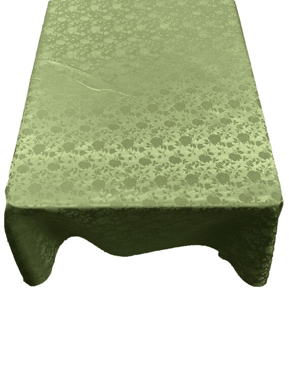 Sage Green Roses Jacquard Satin Rectangular Tablecloth Seamless/Party Supply