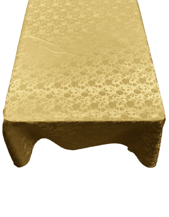 Neutro Gold Roses Jacquard Satin Rectangular Tablecloth Seamless/Party Supply