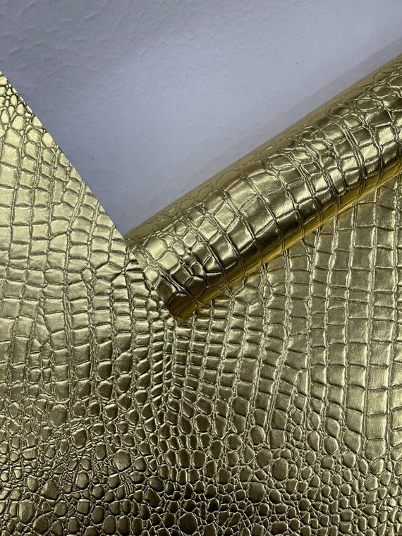 Gold Shiny Alligator 3D Embossed Vinyl Fabric, 54" Wide Upholstery Crafting Accessories Applications.