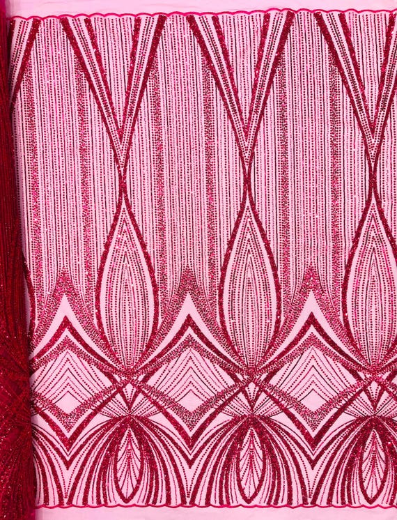 Fuchsia Geometric New York Fashion Beaded Lace, By The Yard.