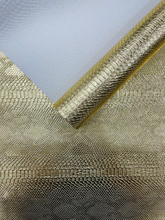 Metallic Gold Viper Snake Skin Texture Faux Leather Fabric| 54" Wide| Upholstery| Bags.