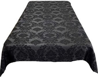 Rectangular Tablecloth - Decorative Damask Polyester Taffeta Tablecloth (Black on Black