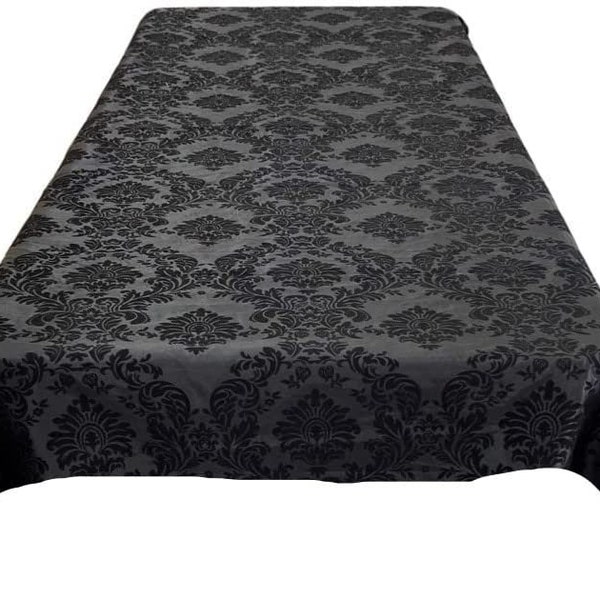 Rectangular Tablecloth - Decorative Damask Polyester Taffeta Tablecloth (Black on Black