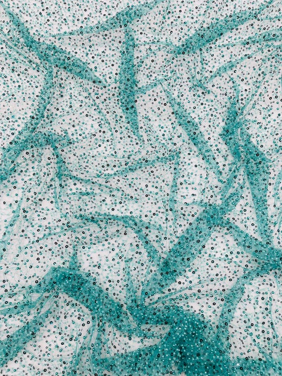 Teal All Over Luxury Beaded Mesh with Pearls, Sequins for Wedding Dresses, Prom Gowns