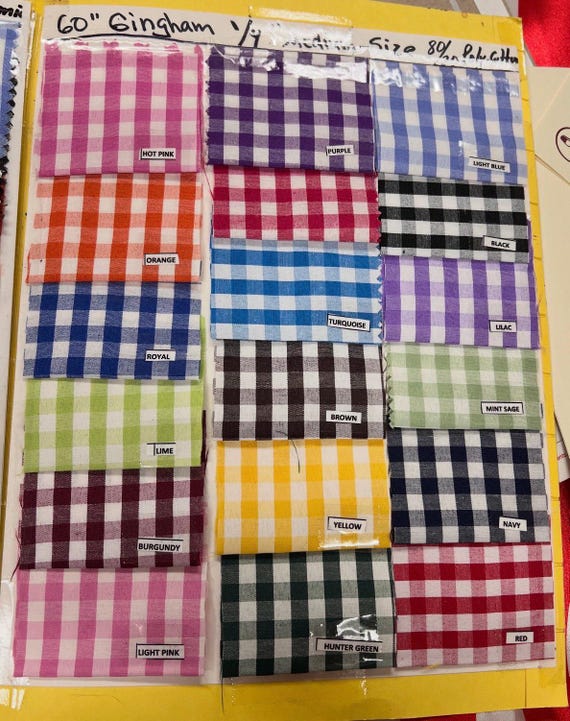 Gingham 1/4" Checkered Poly Cotton 58" Wide Fabric- Sold by the yard