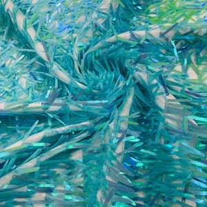 Aqua-Mint Green  Iridescent Sword Sequins Fabric/Big Sequins Fabric On Mint Mesh/54 Inches Wide.
