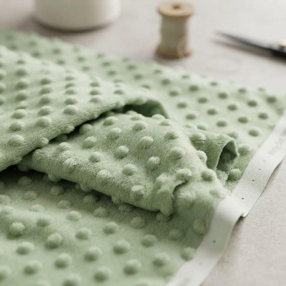Asparagus Minky Dot Fabric, 100% Polyester 58" Wide| Stuff | Blankets Sold by the Yard