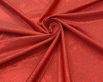 Holograma de lámina naranja efecto cristal roto / 147 cm de ancho / Tricot de nailon y spandex elástico en 4 direcciones. Se vende cortado a medida.