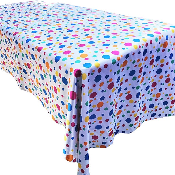 Joyeux anniversaire Nappe de satin à pois multicolore (tissu satiné multicolore