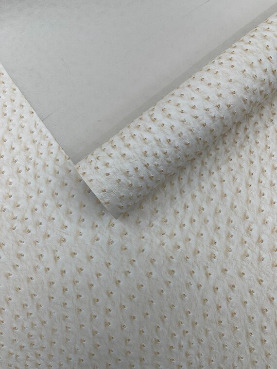 Cream Classic Ostrich Upholstery Vinyl Fabric / Faux Leather Accessories Crafting Apparel Upholstery Vinyl Fabric 54" Wide.