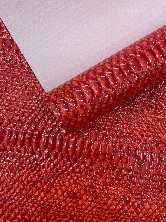 Blood Red Cobra Snake Shiny Vinyl 3D Embossed Fabric / 2 Tone Cobra Snake Vinyl Leather 54" Wide
