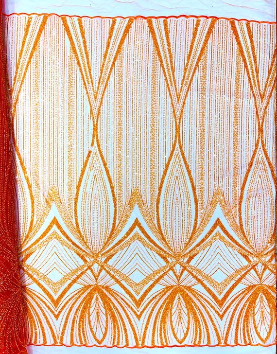 Orange Geometric New York Fashion Beaded Lace, By The Yard.