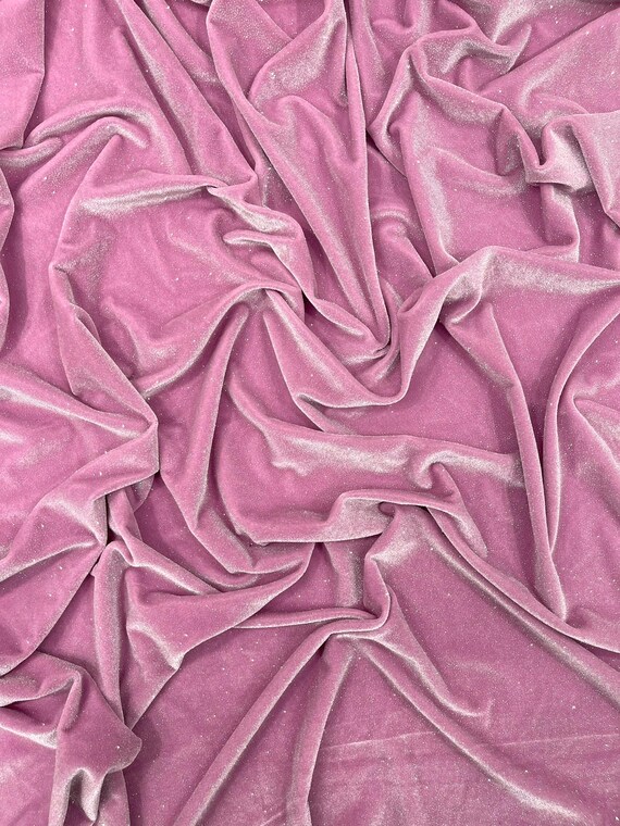 Dusty Pink Glitter Stretch Velvet Fabric | 58" Wide.