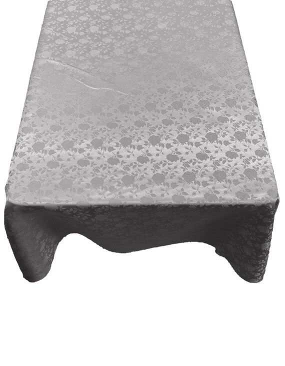 Silver Roses Jacquard Satin Rectangular Tablecloth Seamless/Party Supply