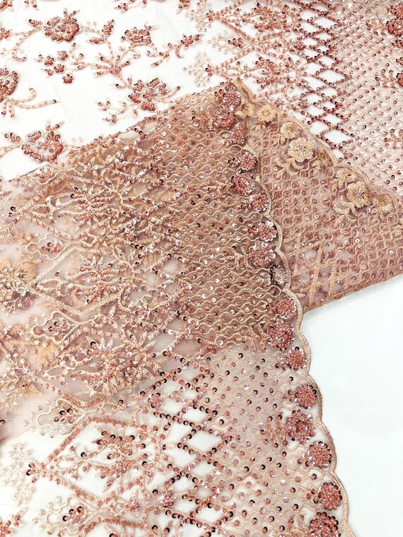 Blush Pink Modern Luxury Beaded Fabric 54” Wide- Sold by the yard