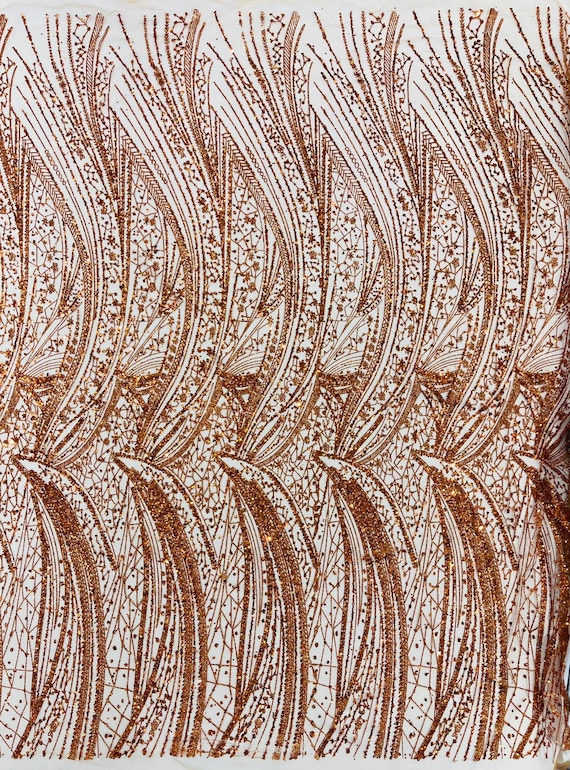 Burnt Orange Geometric Fashion Glitter Design On A Mesh Lace Fabric| 58" Wide| Prom Dresses.