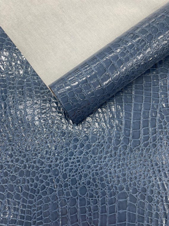 Denim Blue Shiny Alligator 3D Embossed Vinyl Fabric, 54" Wide Upholstery Crafting Accessories Applications.