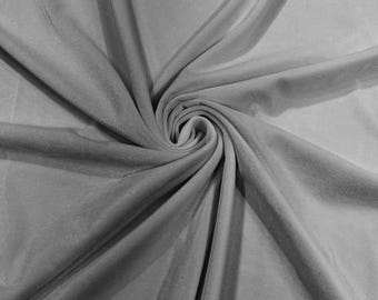 Tessuto in velluto elasticizzato argento, larghezza 58 pollici (147 cm), per cucito di abbigliamento, venduto tagliato su misura.