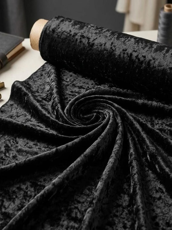 Black Crushed Velvet Fabric, 58 Inches Wide for Costumes and Apparel