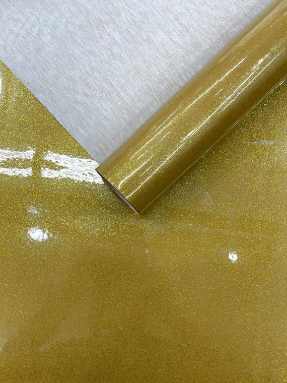 Gold Ultra Sparkle Glitter Upholstery Vinyl Fabric / Crafting Apparel Upholstery Vinyl Fabric 54" Wide.