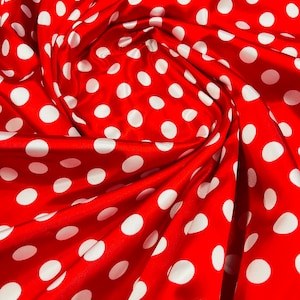Red Soft Charmeuse Satin Fabric With White 1/2 inch Polka Dot-60” Wide 100% Polyester-Sold By The Yard.