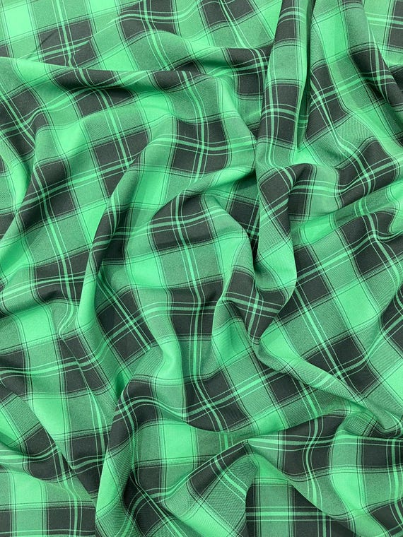 Green Black Plaid Polyester Poplin 58" Wide.