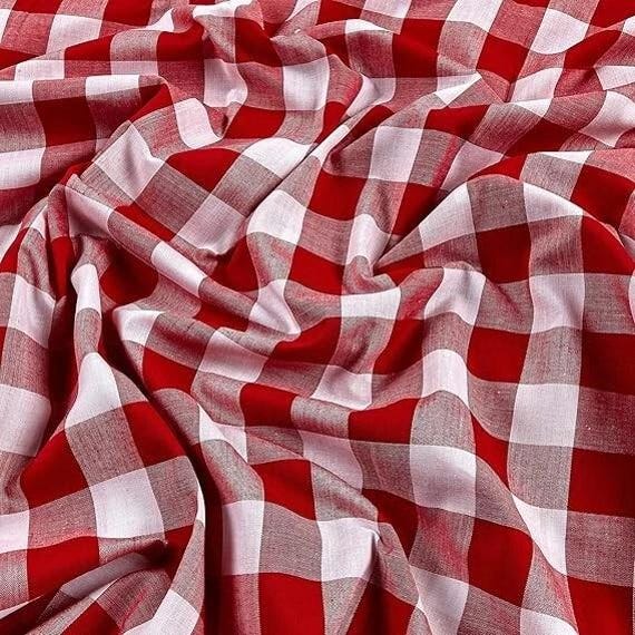 Red Gingham 1 Inch Checkered Poly Cotton 58" Wide Fabric- Sold by the yard